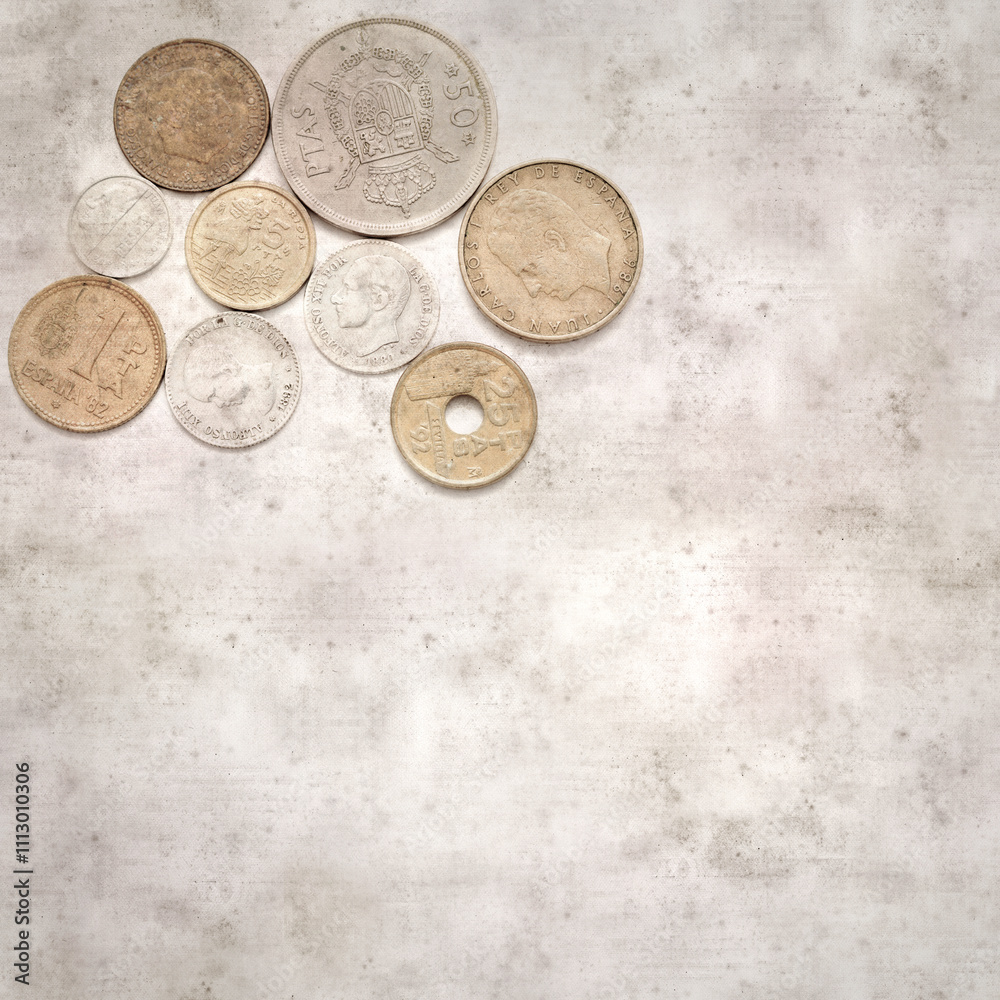 textured stylish old paper background, square, with out of circulation Spanish pesetas textured stylish old paper background, square, with out of circulation Spanish pesetas