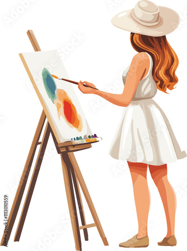 Female Artist Painting a Picture painter Vector Illustration