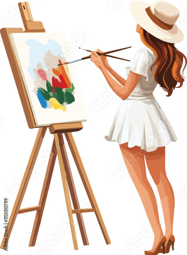 Female Artist Painting a Picture painter Vector Illustration
