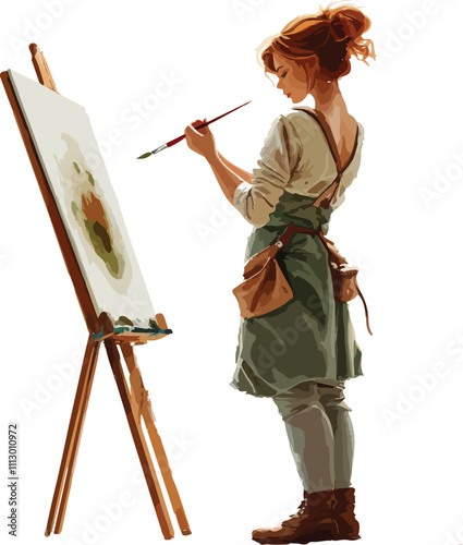 Female Artist Painting a Picture painter Vector Illustration