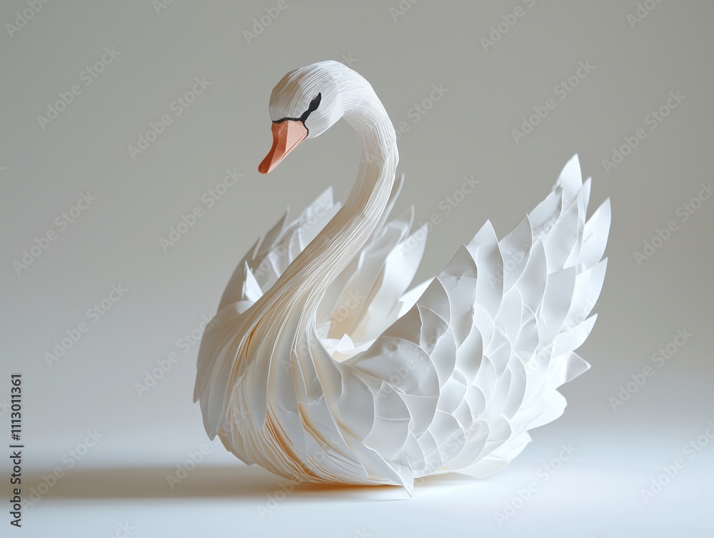 Obraz premium Elegant origami swan crafted from pure white paper