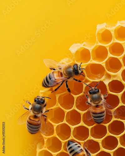 Bees and Honeycomb on Yellow