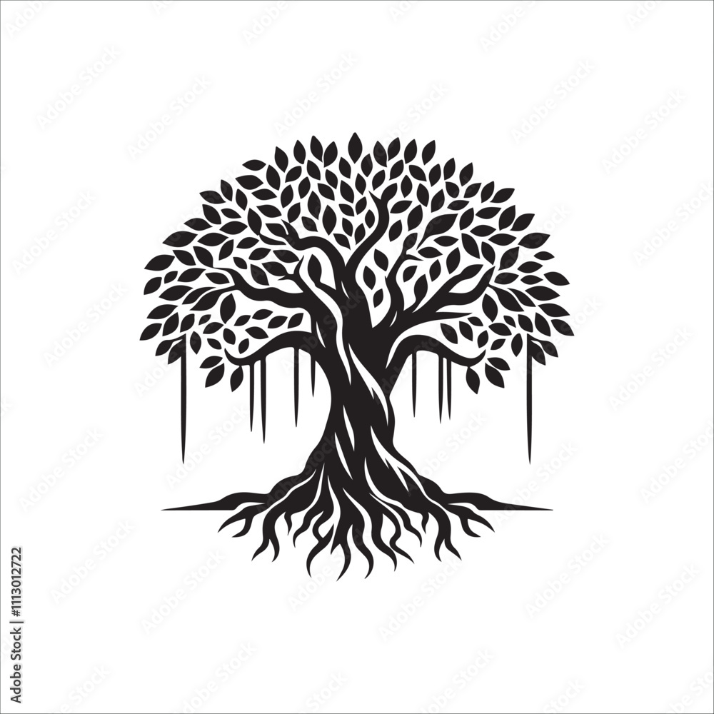 best banyan tree silhouette vector