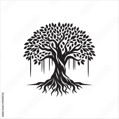 best banyan tree silhouette vector