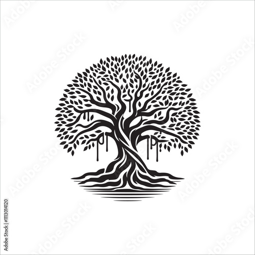 best banyan tree silhouette vector