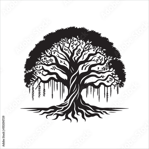 best banyan tree silhouette vector