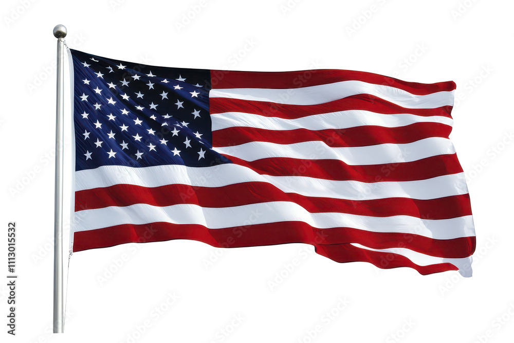 The American flag on a white background tells the story of the country through each star and stripe The American flag on a white background tells the story of the country through each star and stripe