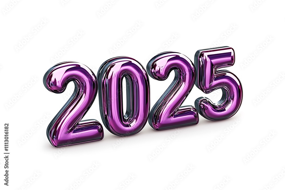 Shiny Purple 2025 Balloon Numbers White Background Shiny Purple 2025 Balloon Numbers White Background