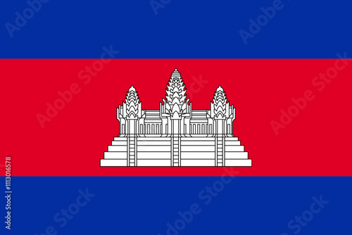 Cambodia flag in official colors, dimensions and aspect ratio. Vector flag symbolizing national pride, identity, heritage, patriotism and authority