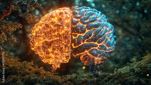 Dual Brain Hemispheres in a Mystical Forest