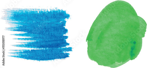Blue and green brush strokes with watercolor paint on isolated background