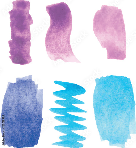 Blue and purple brush strokes with watercolor paint on isolated background