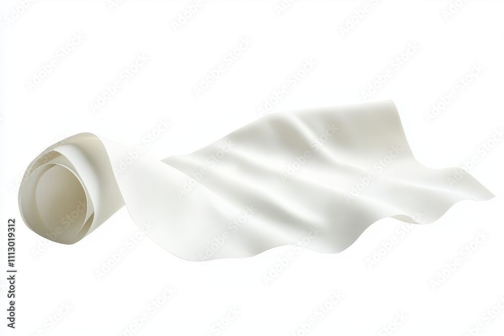 A piece of white paper with curved edges, isolated on the background. The sheet is slightly rolled at one edge to create an illusion that it's turning or flying in the air. This dynamic angle emphasiz A piece of white paper with curved edges, isolated on the background. The sheet is slightly rolled at one edge to create an illusion that it's turning or flying in the air. This dynamic angle emphasiz