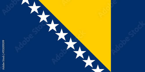 Bosnia and Herzegovina flag in official colors, dimensions and aspect ratio. Vector flag symbolizing national pride, identity, heritage, patriotism and authority