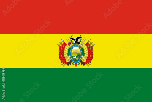 Bolivia flag in official colors, dimensions and aspect ratio. Vector flag symbolizing national pride, identity, heritage, patriotism and authority