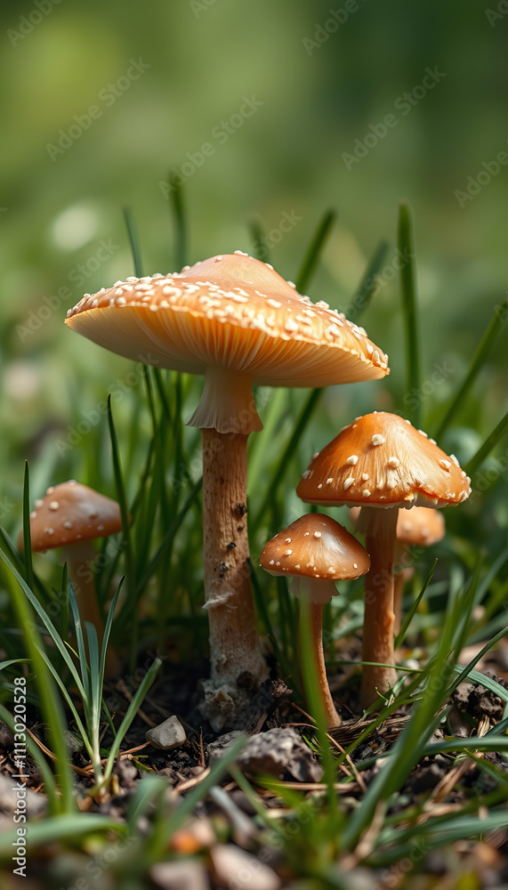 magic mushrooms  or liberty cap mushroom hallucinogenic growing against grass background with copy space isolated with white highlights, png