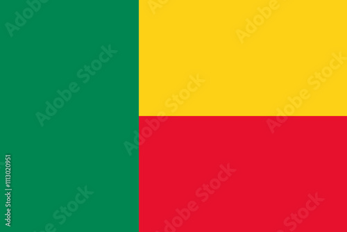 Benin flag in official colors, dimensions and aspect ratio. Vector flag symbolizing national pride, identity, heritage, patriotism and authority