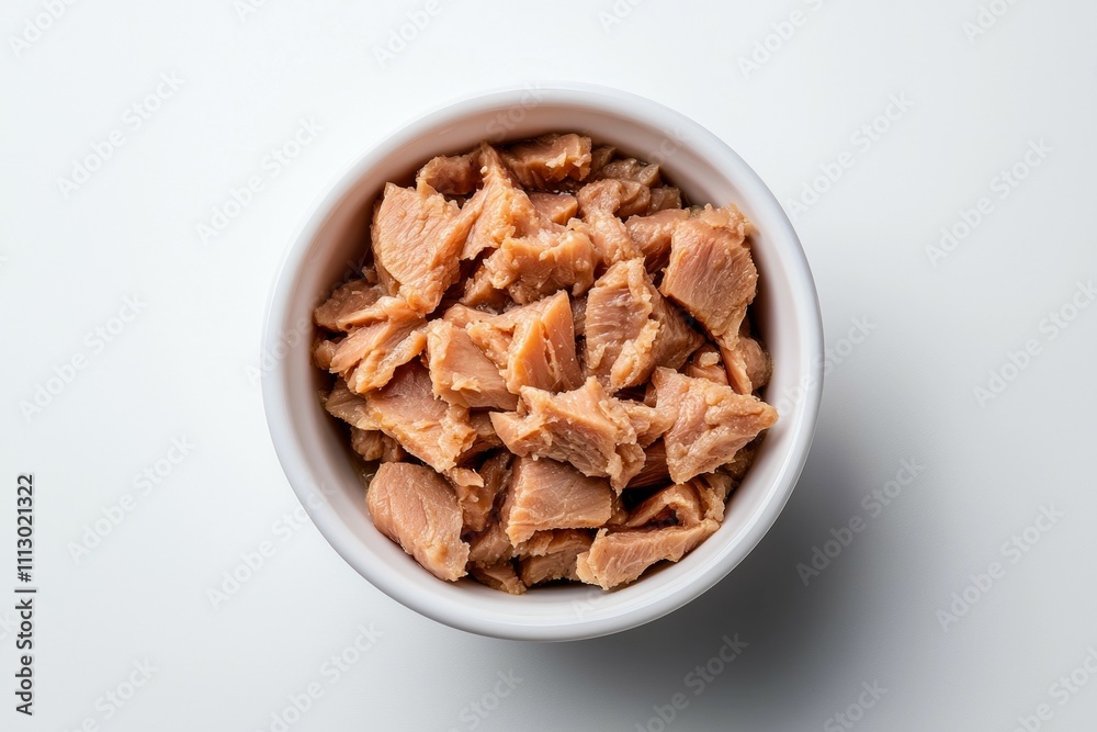 A bowl of meat is sitting on a white table A bowl of meat is sitting on a white table