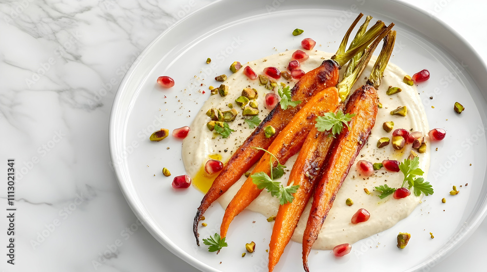 Za'atar Spiced Roasted Carrots with Whipped Tahini and Pistachios, Middle Eastern Side Photography Za'atar Spiced Roasted Carrots with Whipped Tahini and Pistachios, Middle Eastern Side Photography