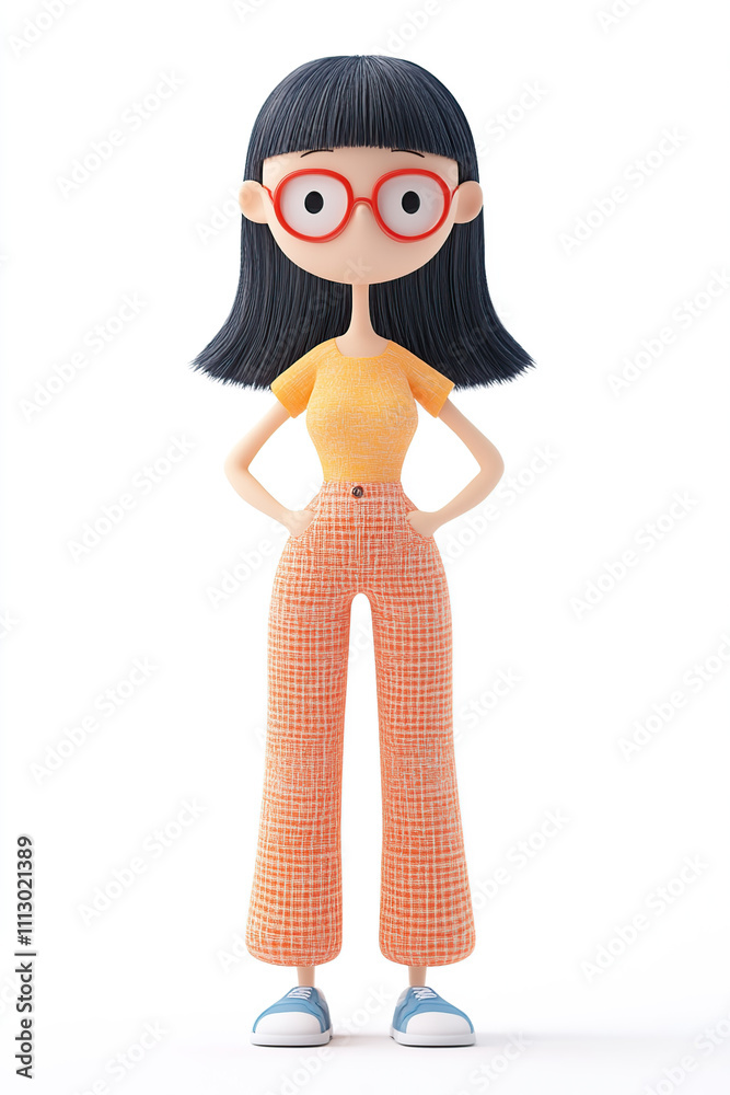 A stylized cartoon character with glasses and colorful attire, standing confidently. A stylized cartoon character with glasses and colorful attire, standing confidently.