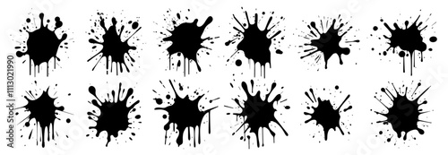 set of ink splatters in hand-drawn black vector illustration