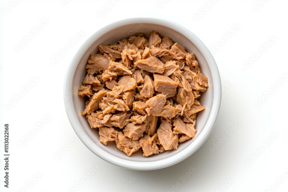 A bowl of meat is in front of a white background A bowl of meat is in front of a white background