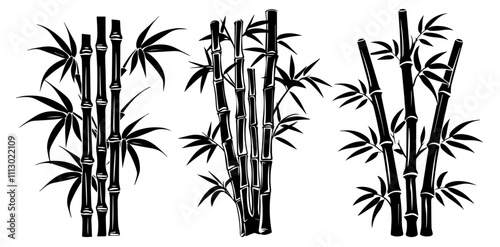 bamboo stems and leaves in hand-drawn black vector illustration