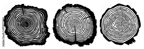 intricate wood cross-section graphics for organic designs – black vector art