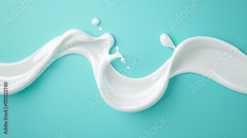 Thick milk splash forming a smooth, curved wave on a vibrant blue background, glossy and pure, perfect for product ad photo