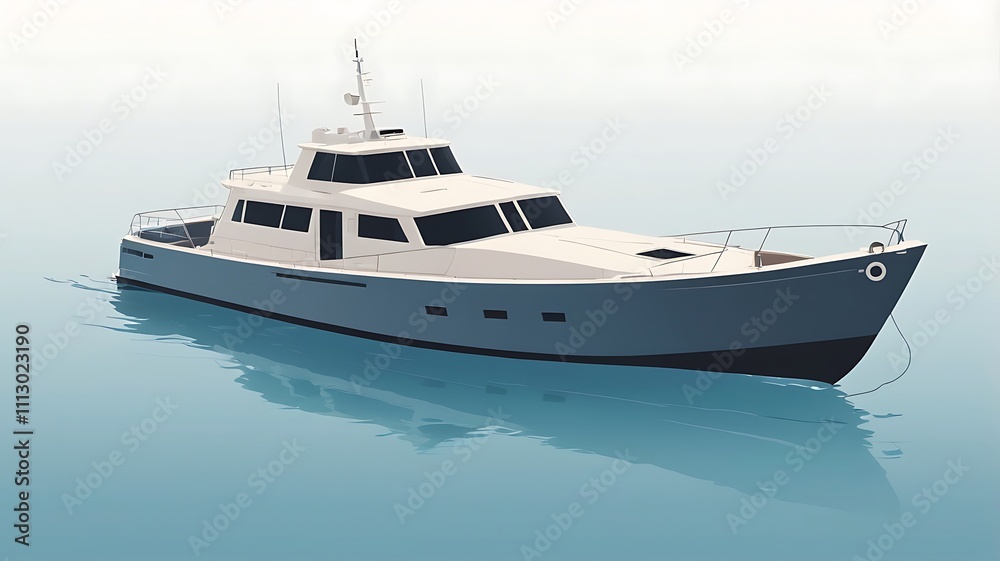Elegant Motor Yacht Floating Calmly On Ocean Water Elegant Motor Yacht Floating Calmly On Ocean Water