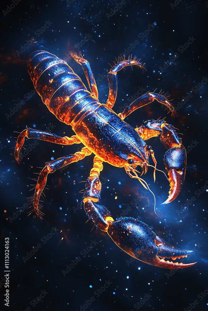 Scorpio Zodiac Sign Depiction with Glowing Fiery and Icy Scorpion Against a Cosmic Background in Vibrant Digital Art Scorpio Zodiac Sign Depiction with Glowing Fiery and Icy Scorpion Against a Cosmic Background in Vibrant Digital Art