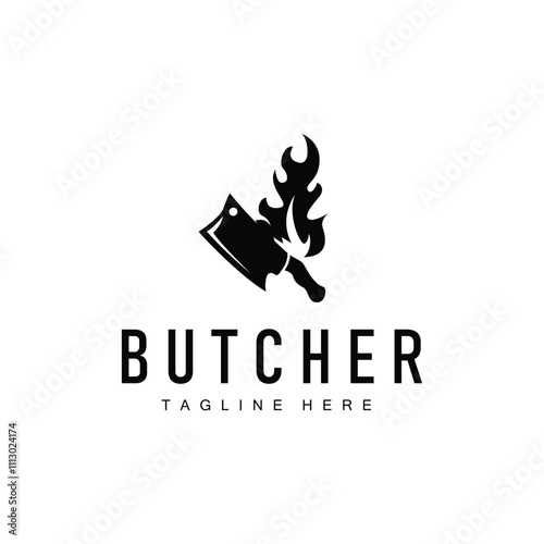 meat knife design butcher logo simple concept silhouette meat cutting illustration product brand template