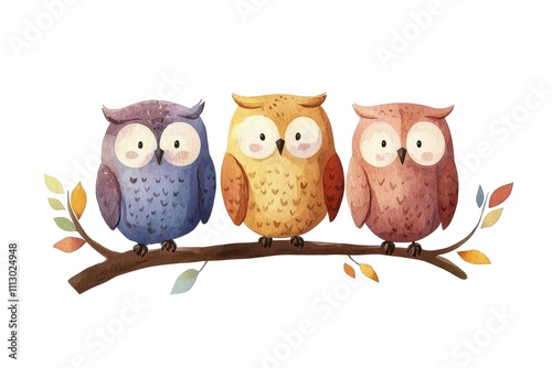 Obraz na płótnie Hand drawing three owls on a branch, their eyes are focused on all the sounds of the night coming from the forest w salonie
