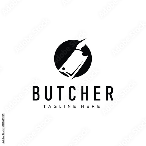meat knife design butcher logo simple concept silhouette meat cutting illustration product brand template