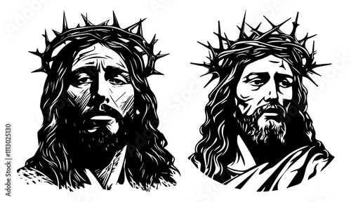 jesus christ portraits with spiritual expression black vector design