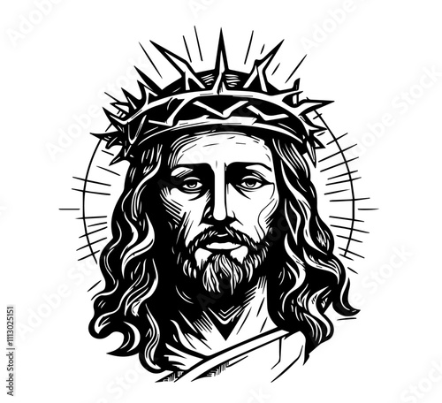 jesus christ portraits with spiritual expression black vector design