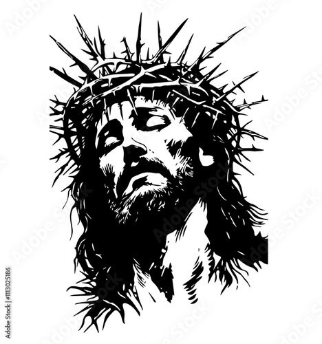 jesus christ portraits with spiritual expression black vector design