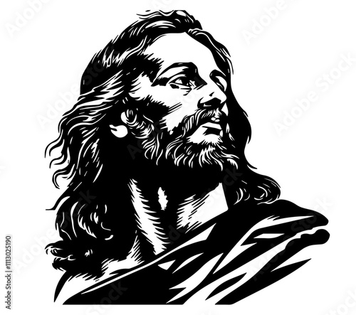 jesus christ portraits with spiritual expression black vector design