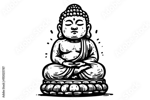 detailed meditating buddha figure in vintage style vector