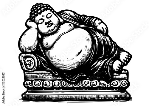 serene buddha statue in traditional style black vector illustration