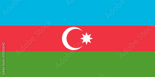 Azerbaijan flag in official colors, dimensions and aspect ratio. Vector flag symbolizing national pride, identity, heritage, patriotism and authority