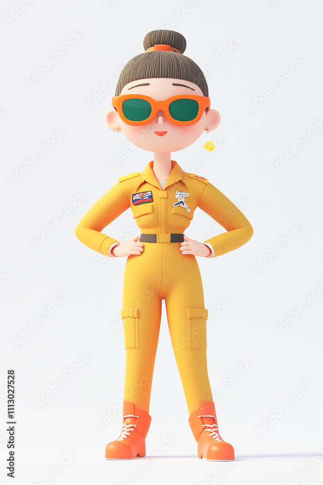 A cheerful cartoon character in a yellow jumpsuit with sunglasses, exuding confidence. A cheerful cartoon character in a yellow jumpsuit with sunglasses, exuding confidence.
