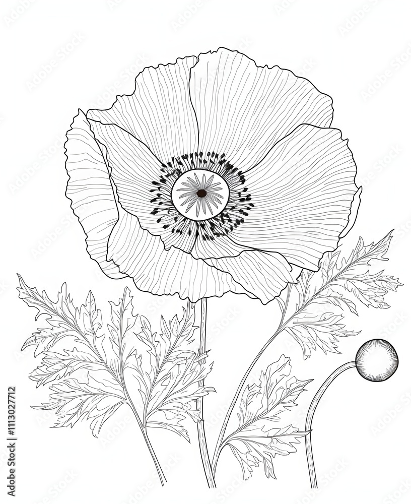 Fototapeta premium Intricate Line Art of Mandala Poppy Flower Design