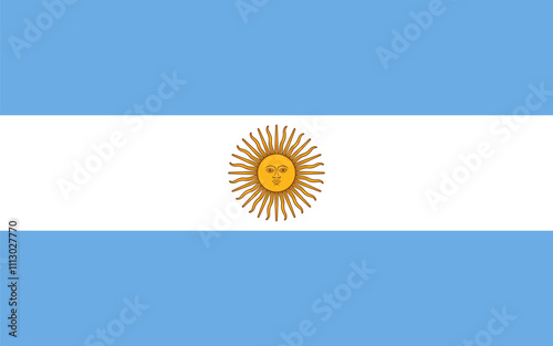 Argentina flag in official colors, dimensions and aspect ratio. Vector flag symbolizing national pride, identity, heritage, patriotism and authority