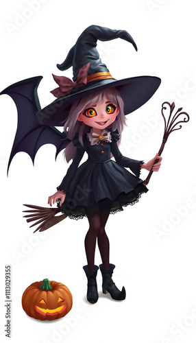 Halloween Witch isolated with white highlights, png