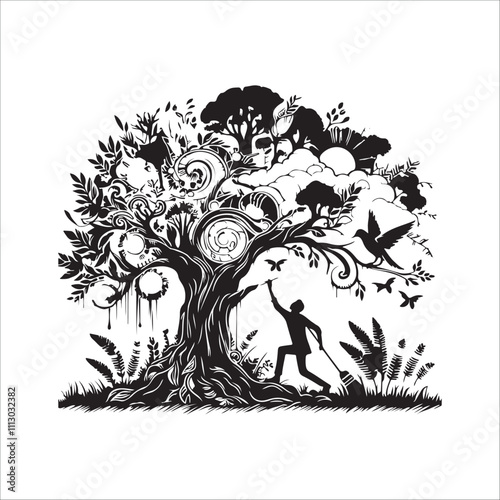 best banyan tree vector silhouette