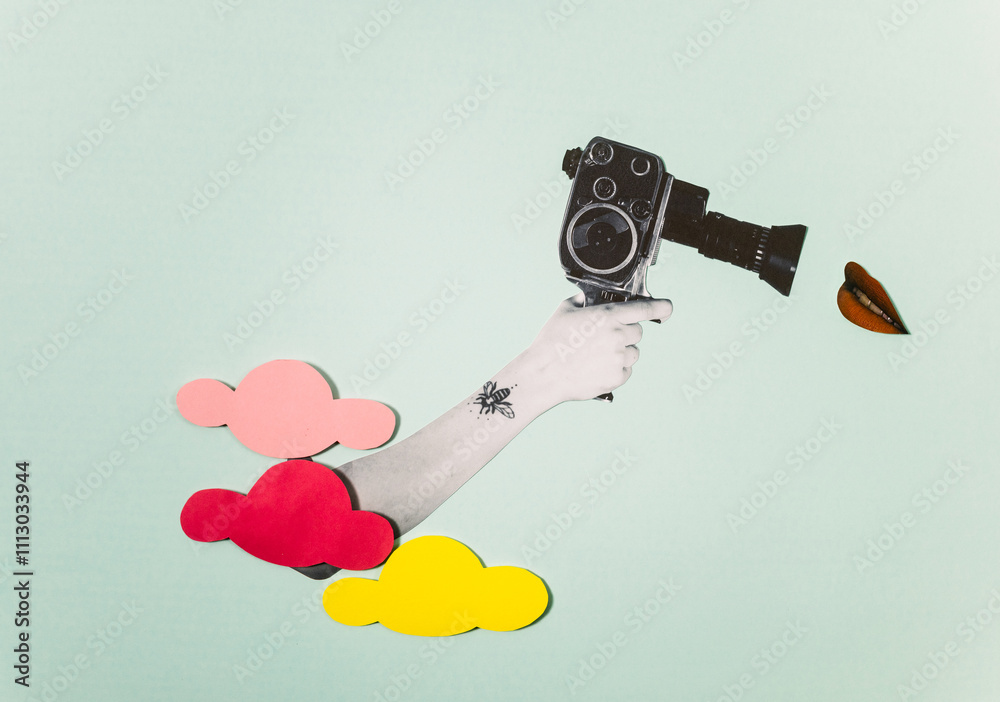 © kkgas/Stocksy - Daydream collage, cinecamera, lips, clouds © kkgas/Stocksy - Daydream collage, cinecamera, lips, clouds