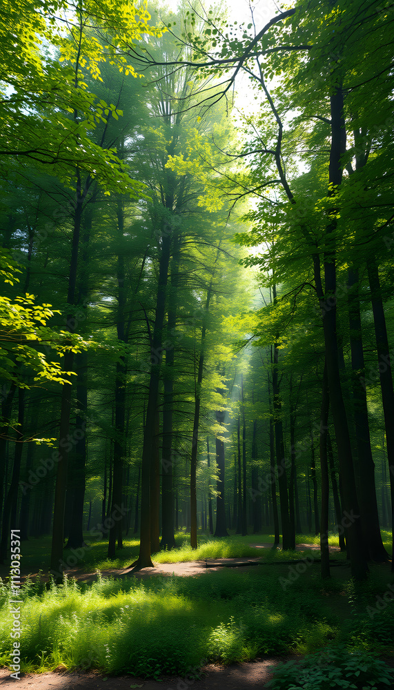 Obraz premium Green forest with magical light isolated with white highlights, png