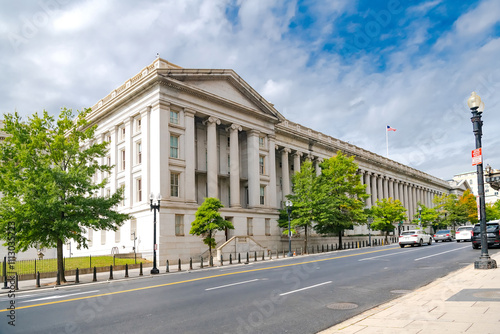 The pompous buildings of Washington, DC. Architecture of houses and Wide streets in the capital of the United States. photo