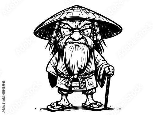 samurai warrior with sword in traditional ink sketch black vector